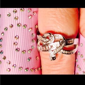 ❤️Ring .925 Sterling Heart Shaped w/Topaz Baguettes Silver